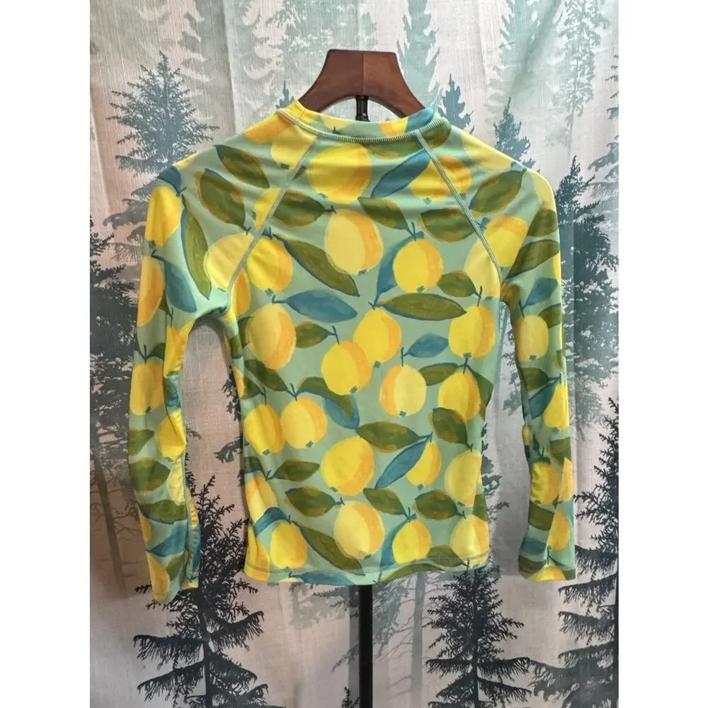 Tea Collection Long Sleeve Rash Guard Swim Top Lemon Green Kid’s Size 1 UPF 50